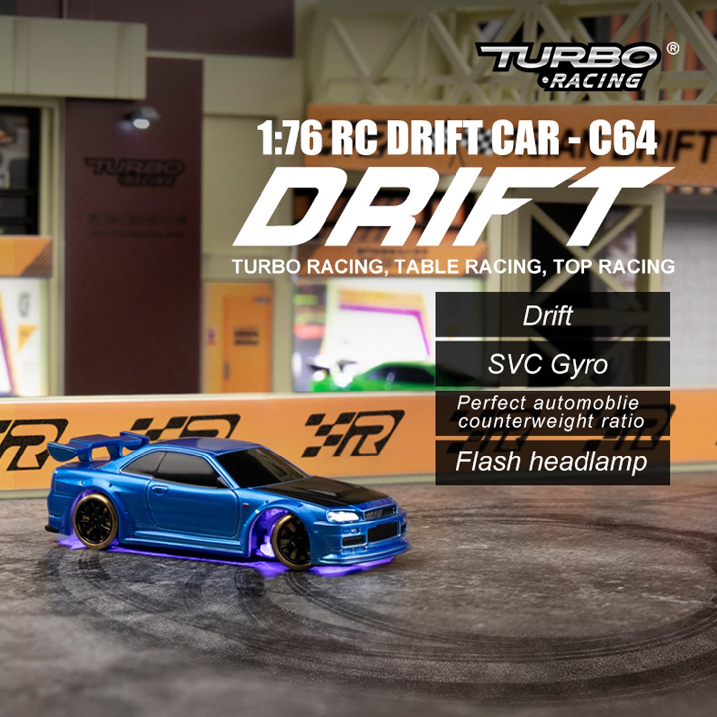 Turbo Racing 1:76 Scale Drift RC Car with Gyro Mini Full Proportional RTR 2.4GHZ Remote Control with 2 Replaceable Body Shell
