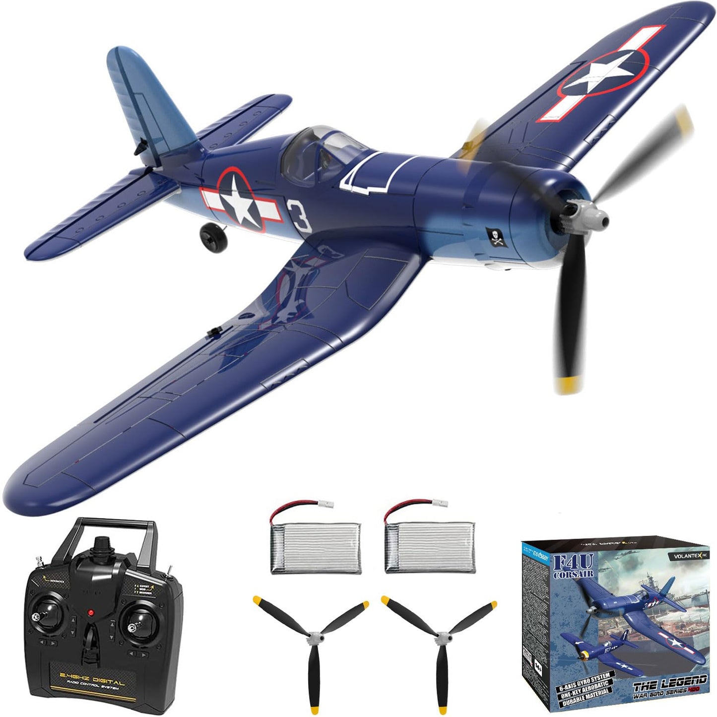 VOLANTEXRC 4-Channel RC Airplane,F4U-V2,Fixed Wing, One-Touch Aerobatics, 400mm Wingspan, 2 Batteries, 20 Minutes Flight time, Under 100g, Suitable for Novice Outdoor Practice(RTF)