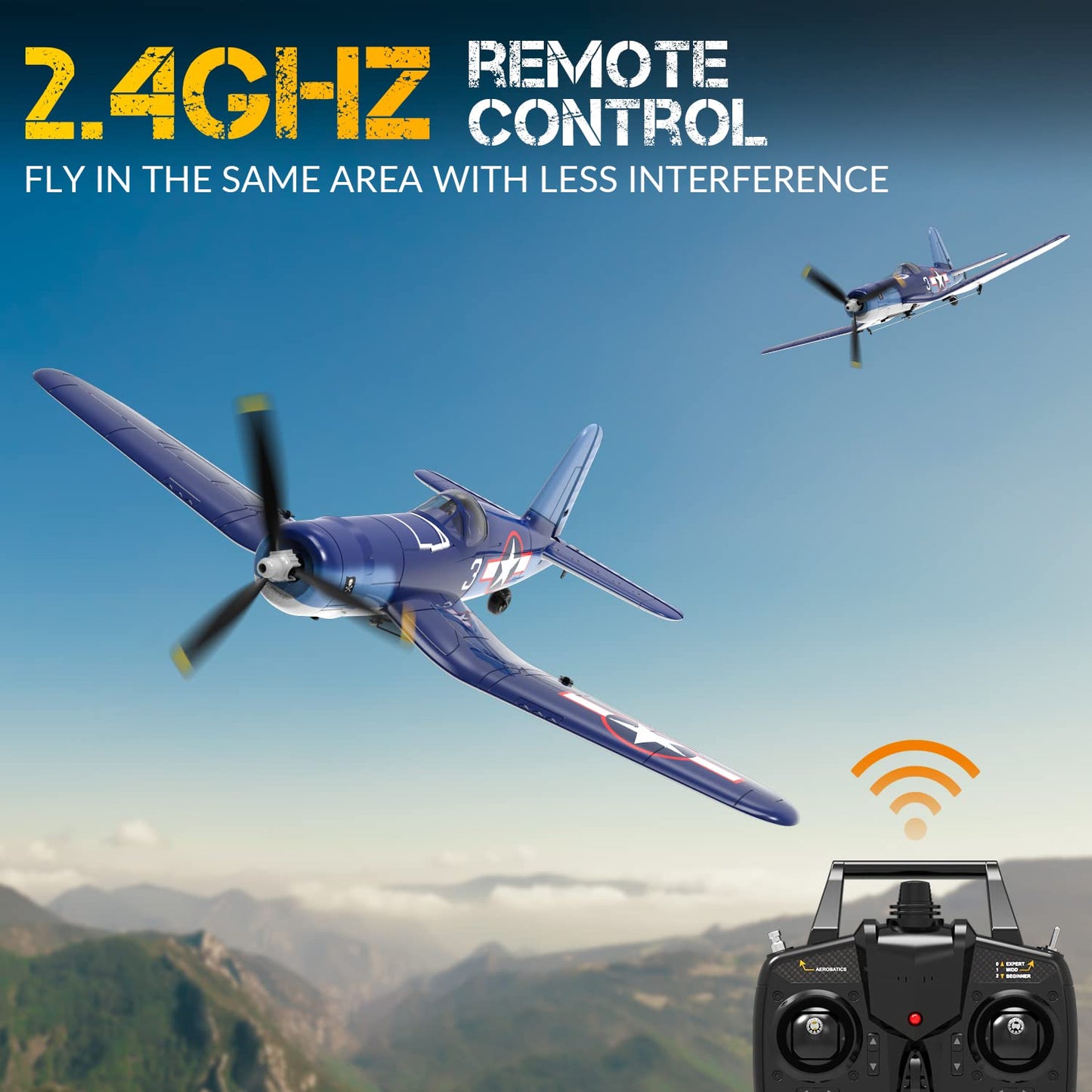VOLANTEXRC 4-Channel RC Airplane,F4U-V2,Fixed Wing, One-Touch Aerobatics, 400mm Wingspan, 2 Batteries, 20 Minutes Flight time, Under 100g, Suitable for Novice Outdoor Practice(RTF)