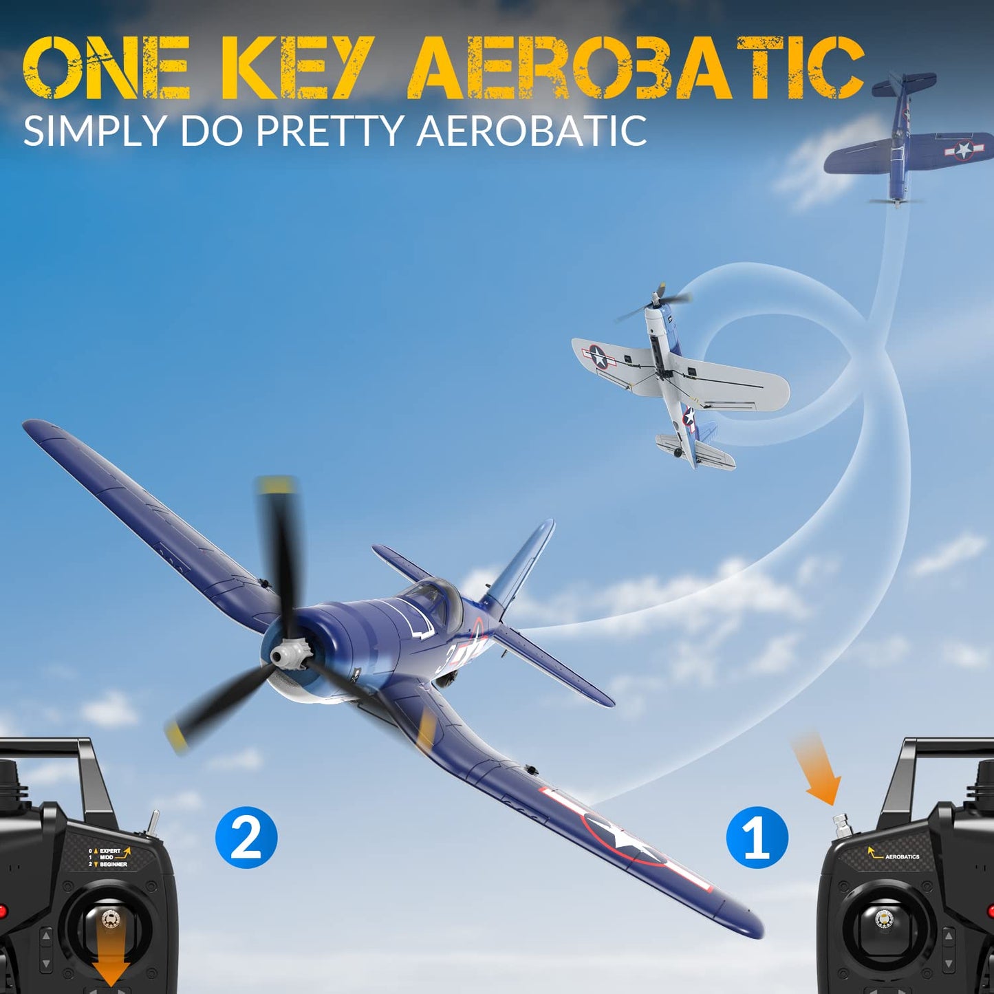VOLANTEXRC 4-Channel RC Airplane,F4U-V2,Fixed Wing, One-Touch Aerobatics, 400mm Wingspan, 2 Batteries, 20 Minutes Flight time, Under 100g, Suitable for Novice Outdoor Practice(RTF)