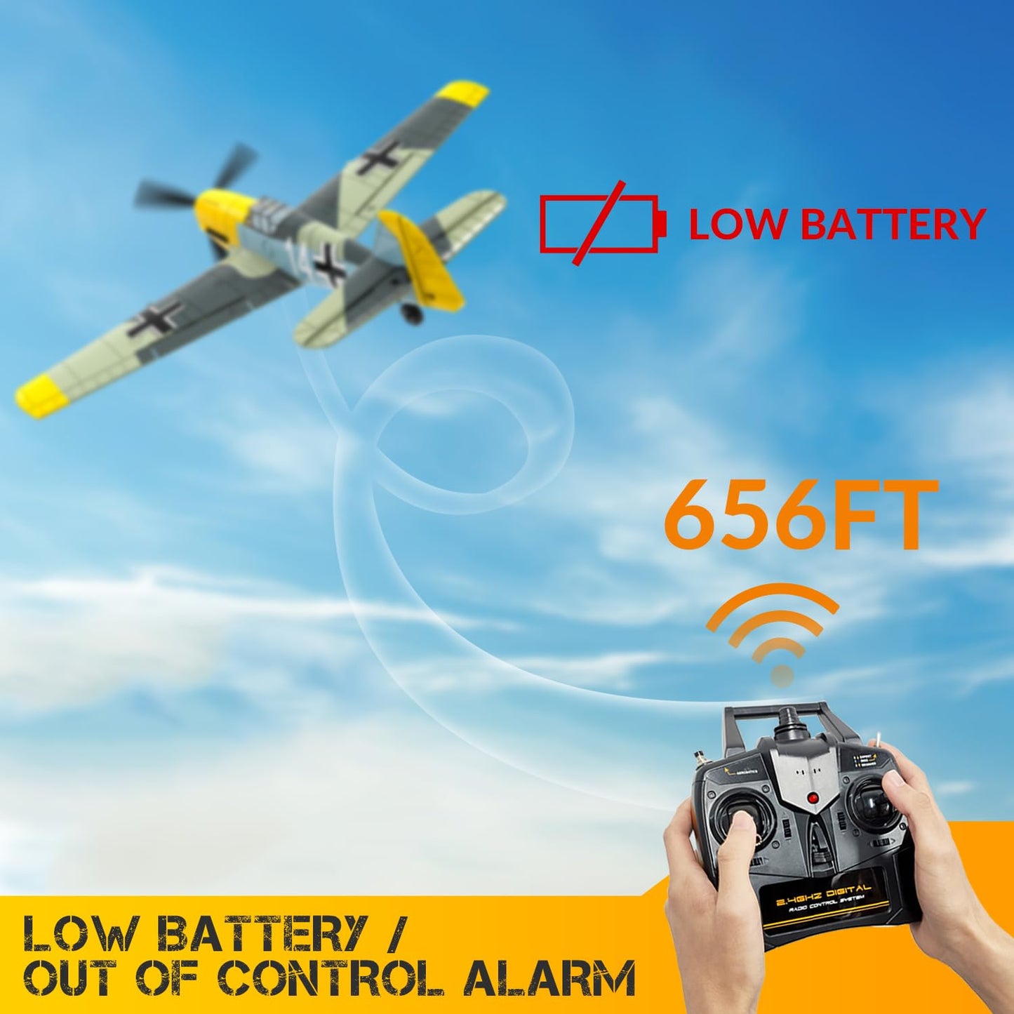 VOLANTEXRC 4-Channel RC Airplane,BF109,Fixed Wing, One-Touch Aerobatics, 400mm Wingspan, 2 Batteries, 20 Minutes Flight time, Under 100g, Suitable for Novice Outdoor Practice(RTF)