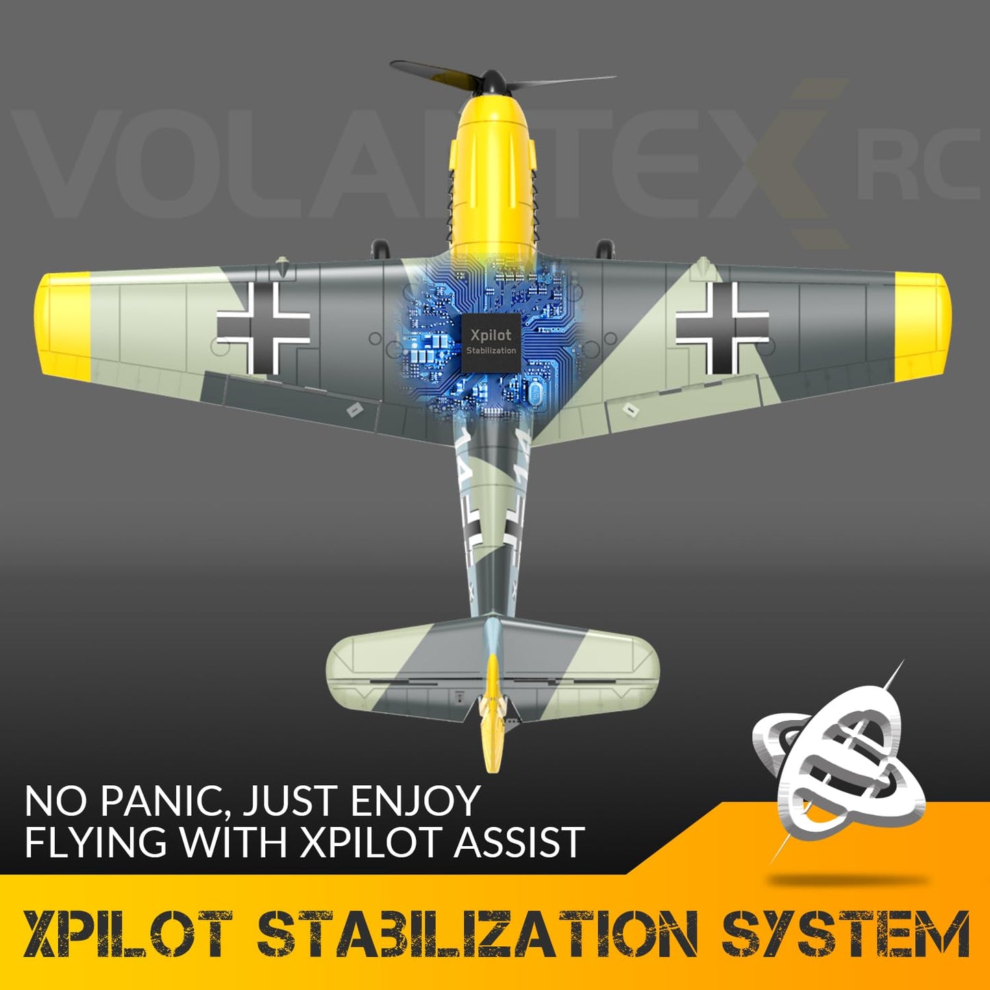 VOLANTEXRC 4-Channel RC Airplane,BF109,Fixed Wing, One-Touch Aerobatics, 400mm Wingspan, 2 Batteries, 20 Minutes Flight time, Under 100g, Suitable for Novice Outdoor Practice(RTF)