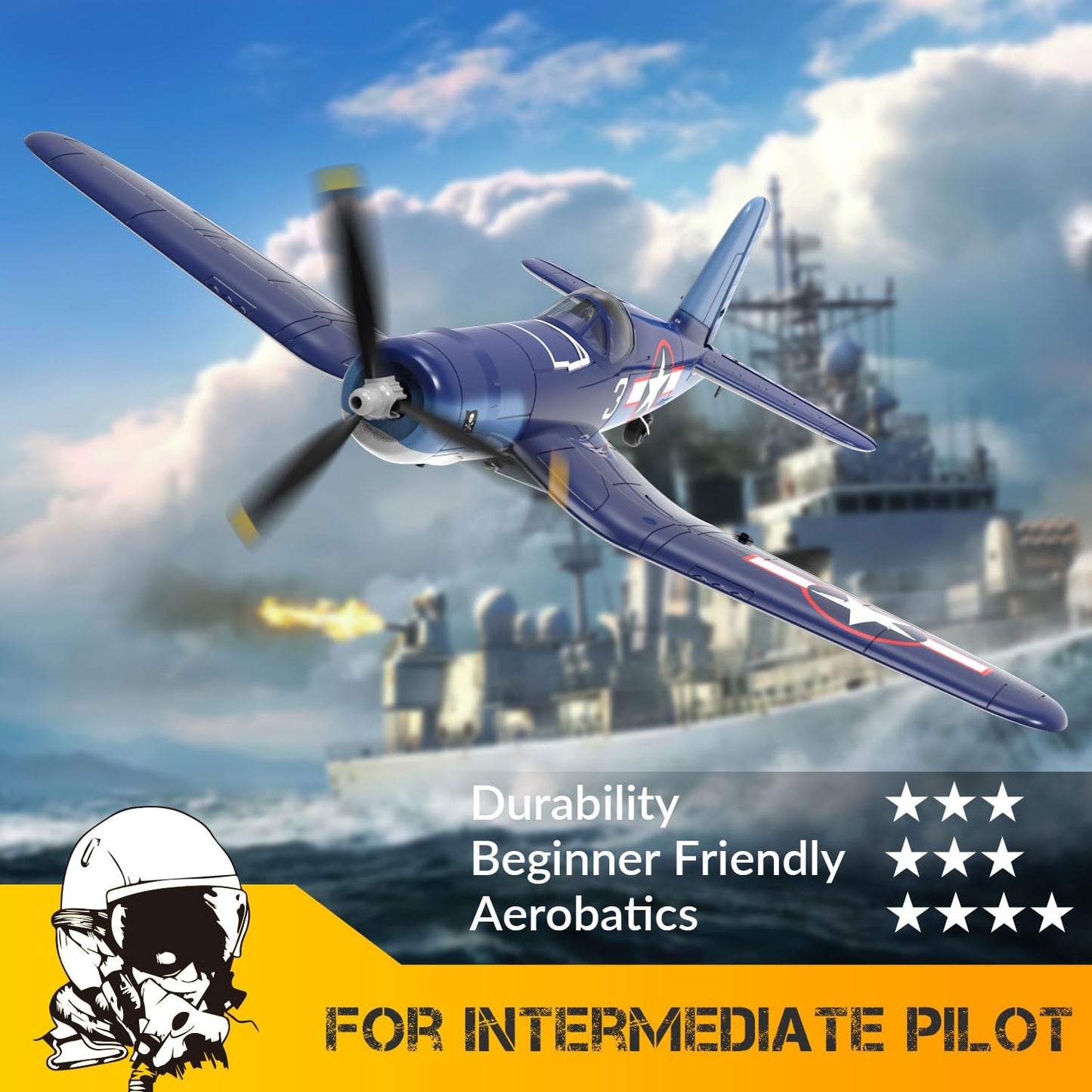 VOLANTEXRC 4-Channel RC Airplane,F4U-V2,Fixed Wing, One-Touch Aerobatics, 400mm Wingspan, 2 Batteries, 20 Minutes Flight time, Under 100g, Suitable for Novice Outdoor Practice(RTF)
