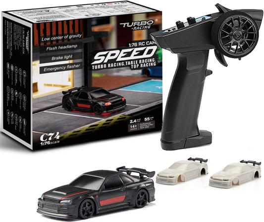 Turbo RC 1:76 Mini Sports Car C74 4CH 2.4GHZ Remote Control Full Proportional RTR Kit with 2 Replaceable Body Shell