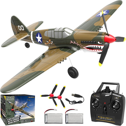 VOLANTEXRC 4-Channel RC Airplane,P40,Fixed Wing, One-Touch Aerobatics, 400mm Wingspan, 2 Batteries, 20 Minutes Flight time, Under 100g, Suitable for Novice Outdoor Practice(RTF)