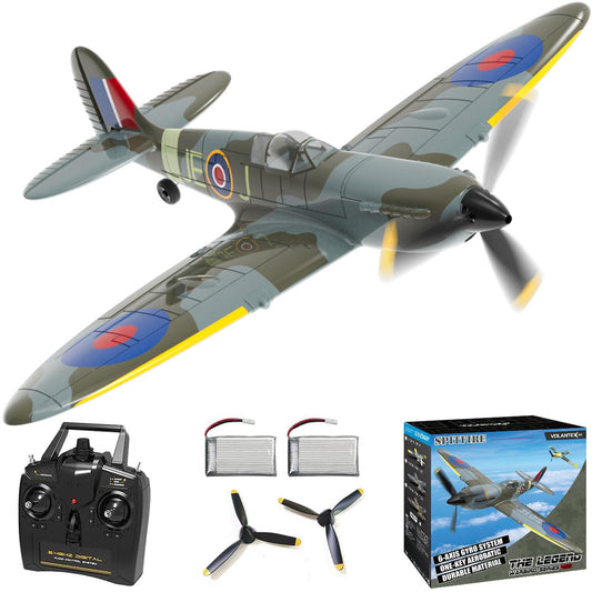 VOLANTEXRC 4-Channel RC Plane,Spitfire-Blue,Fixed Wing, One-Touch Aerobatics, 400mm Wingspan, 2 Batteries, 20 Minutes Flight time, Under 100g, Suitable for Novice Outdoor Practice(RTF)