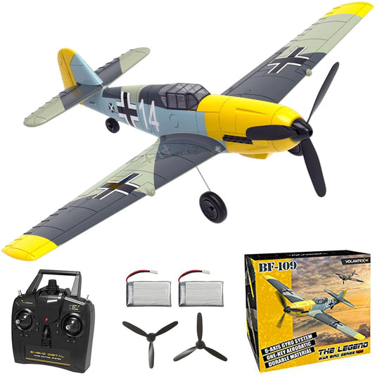 VOLANTEXRC  4-Channel RC Airplane,BF109,Fixed Wing, One-Touch Aerobatics, 400mm Wingspan, 2 Batteries, 20 Minutes Flight time, Under 100g, Suitable for Novice Outdoor Practice(RTF)