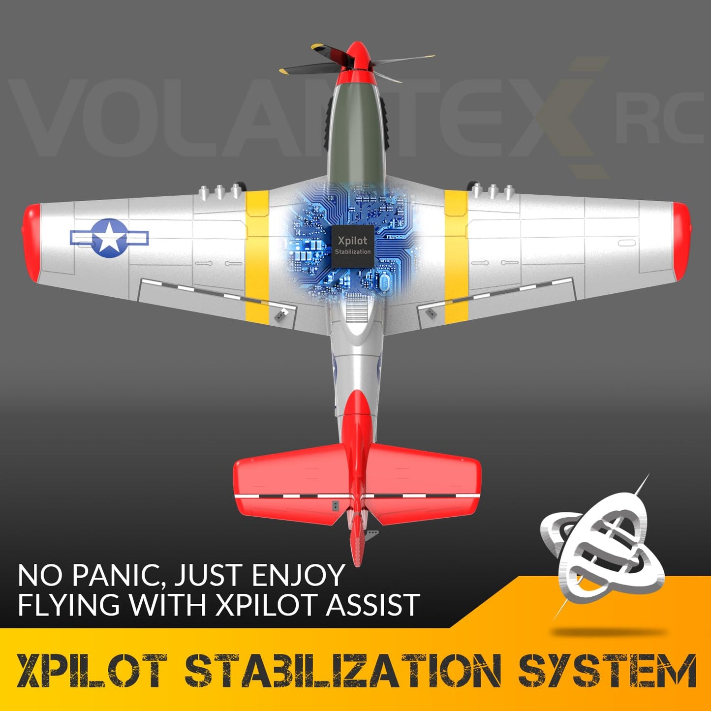 VOLANTEXRC 4-Channel RC Airplane, P51 Mustang-Red, Fixed Wing, One-Touch Aerobatics, 400mm Wingspan, 2 Batteries, 20 Minutes Flight time, Under 100g, Suitable for Novice Outdoor Practice(RTF)