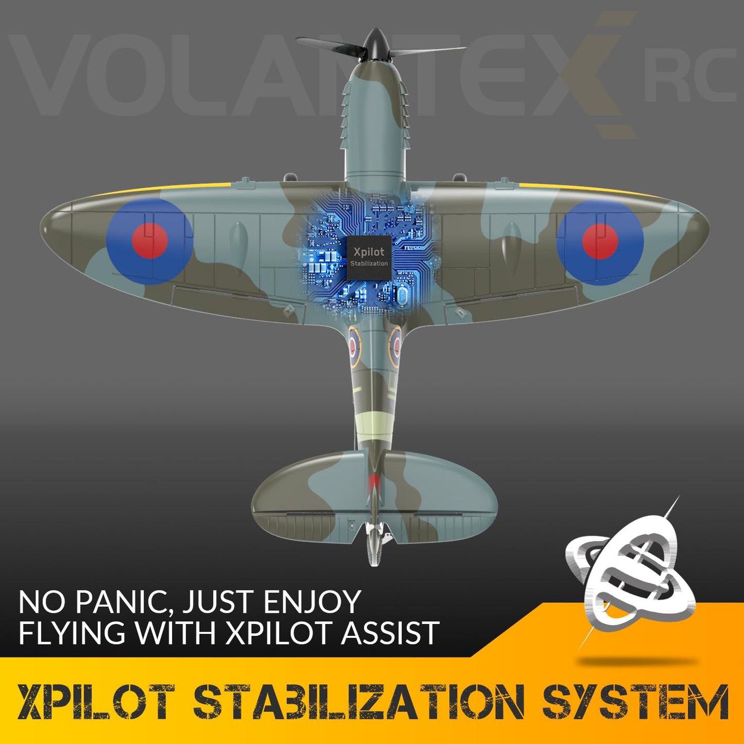 VOLANTEXRC 4-Channel RC Plane,Spitfire-Blue,Fixed Wing, One-Touch Aerobatics, 400mm Wingspan, 2 Batteries, 20 Minutes Flight time, Under 100g, Suitable for Novice Outdoor Practice(RTF)