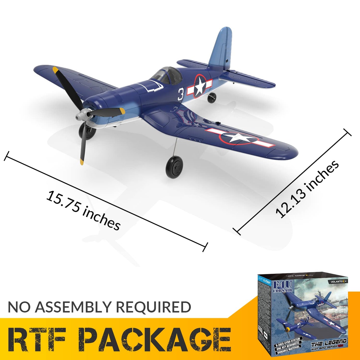 VOLANTEXRC 4-Channel RC Airplane,F4U-V2，Fixed Wing, One-Touch Aerobatics, 400mm Wingspan, 2 Batteries, 20 Minutes Flight time, Under 100g, Suitable for Novice Outdoor Practice(RTF)