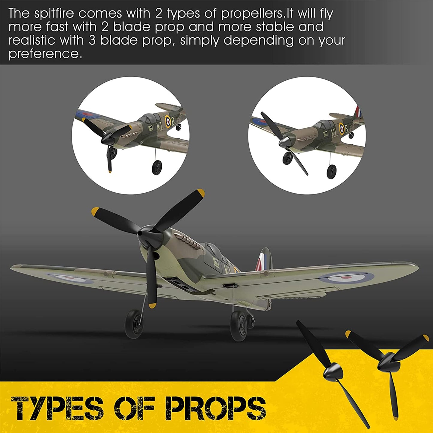 VOLANTEXRC 4-Channel RC Plane,Spitfire-Green,Fixed Wing, One-Touch Aerobatics, 400mm Wingspan, 2 Batteries, 20 Minutes Flight time, Under 100g, Suitable for Novice Outdoor Practice(RTF)