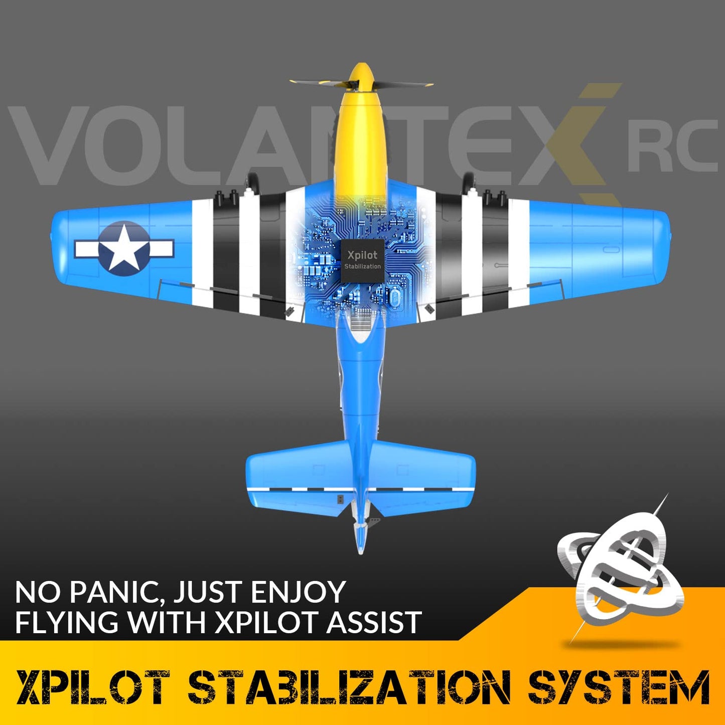 VOLANTEXRC 4-Channel RC Airplane, P51 Mustang-Blue, Fixed Wing, One-Touch Aerobatics, 400mm Wingspan, 2 Batteries, 20 Minutes Flight time, Under 100g, Suitable for Novice Outdoor Practice(RTF)